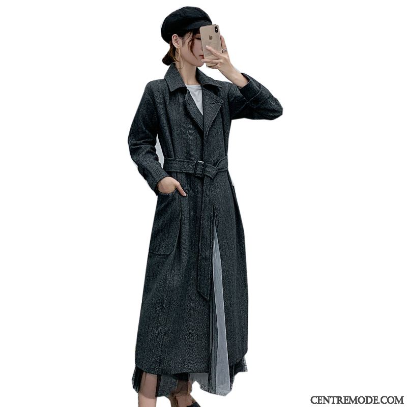 Manteaux Femme Manteau En Laine Gros L'automne Longue Mince Poche Pure Gris