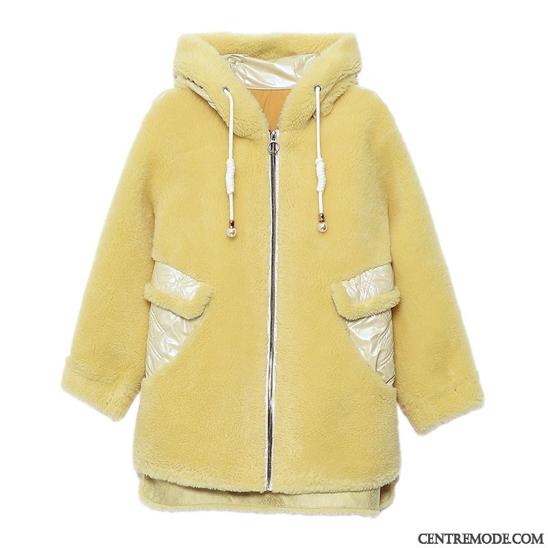 Manteaux Femme Manteau En Laine Tempérament L'automne Capuche Tendance Mode Jaune