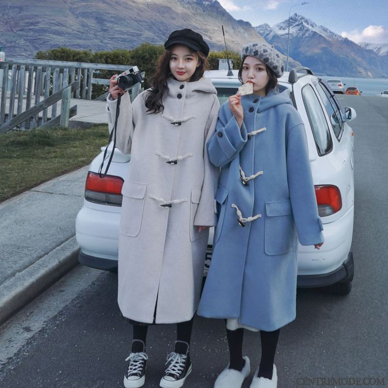 Manteaux Femme Parka La Mode Bétail Manteau En Laine Capuche Longue