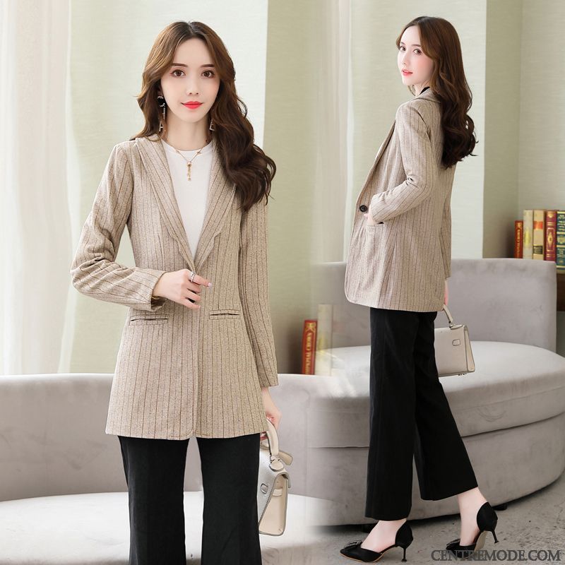Manteaux Femme Rayé Tissu De Laine Manteau En Laine L'automne Parka Blazer Blanc