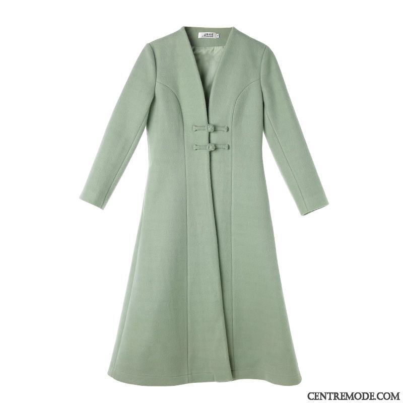 Manteaux Femme Tissu De Laine Parka Style Chinois Hiver L'automne Longue Vert