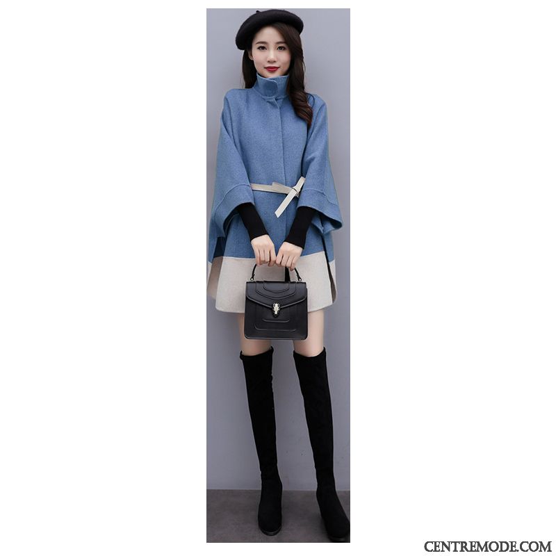 Manteaux Femme Élégant Hiver Personnalité Mince Manteau En Laine Tempérament Bleu