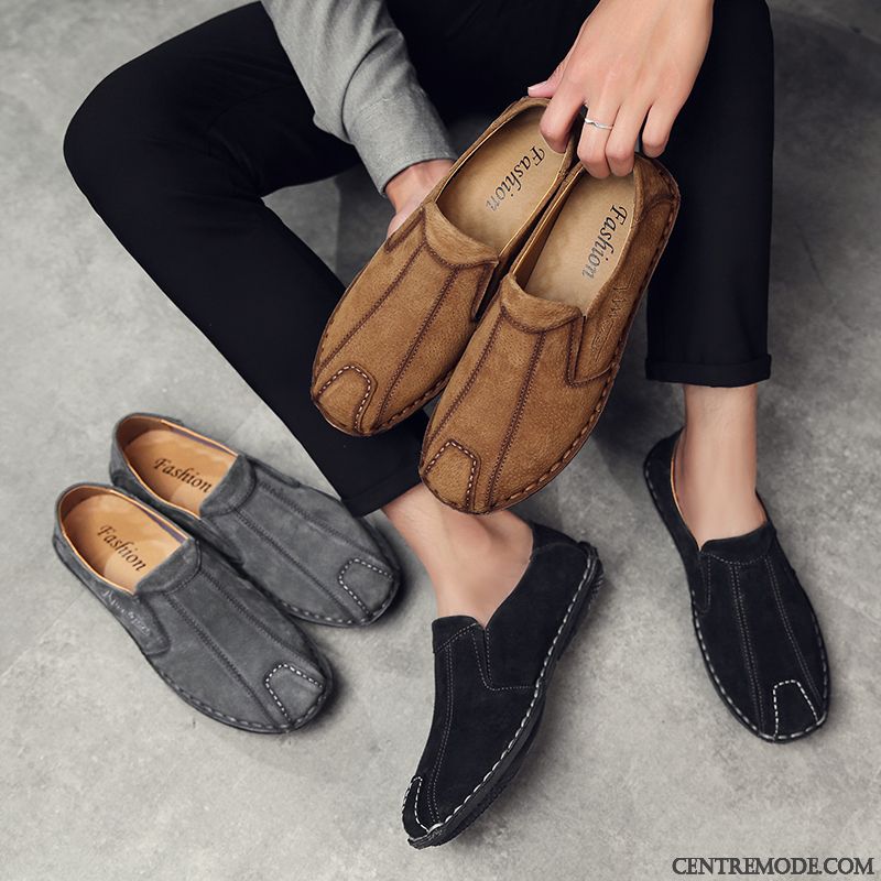 Mocassin Homme Cuir Noir Rose Choquant Kaki, Chaussure Confortable Homme