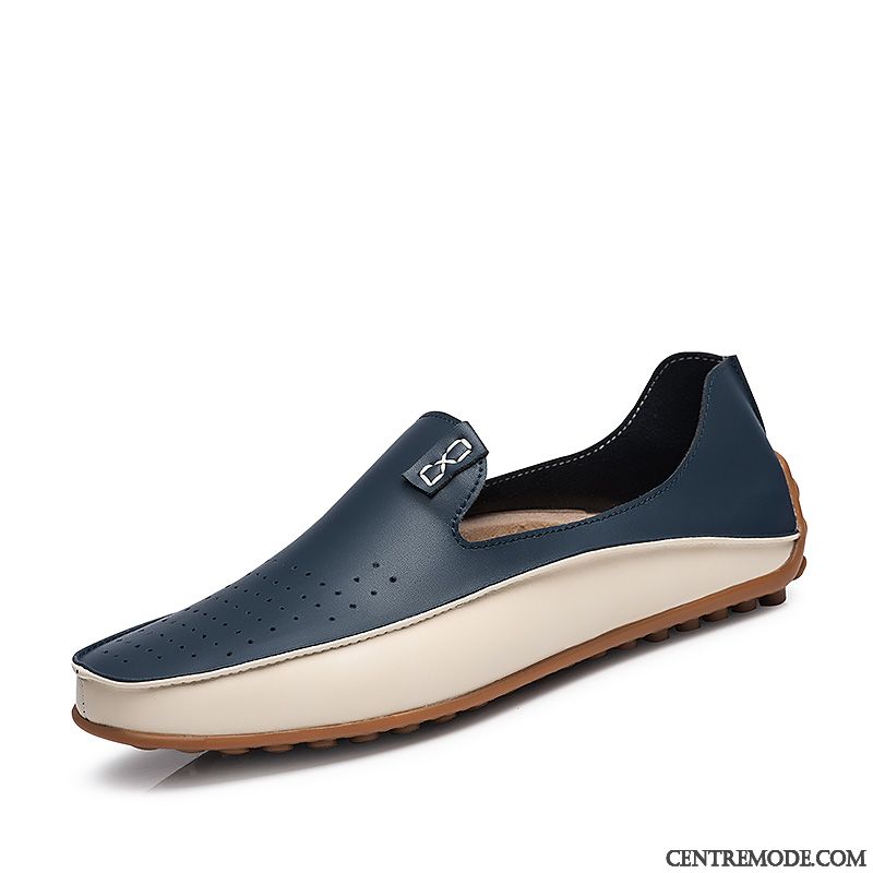 Mocassin Homme Cuir Souple Bleu Aigue-marine Saphir, Soldes Mocassins Homme Pas Cher