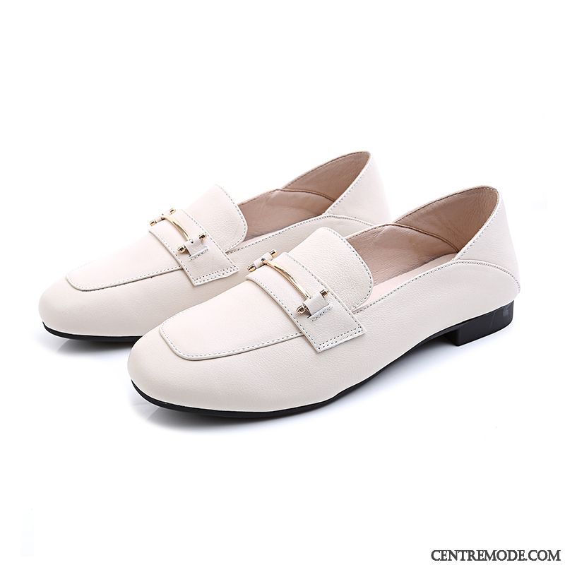 Mocassins Femme Cuir Véritable En Cuir Pur Derbies Grande Taille Été Blanc