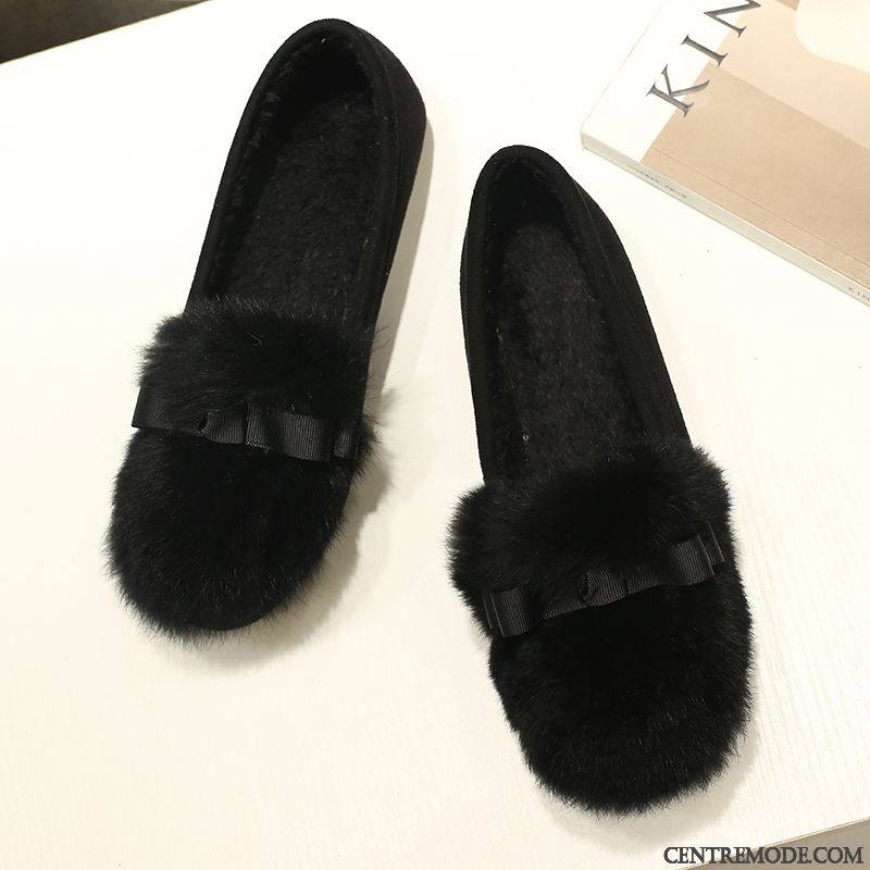 Mocassins Femme Derbies Matelassé Cuir Véritable Tous Les Assortis Plates Hiver Noir
