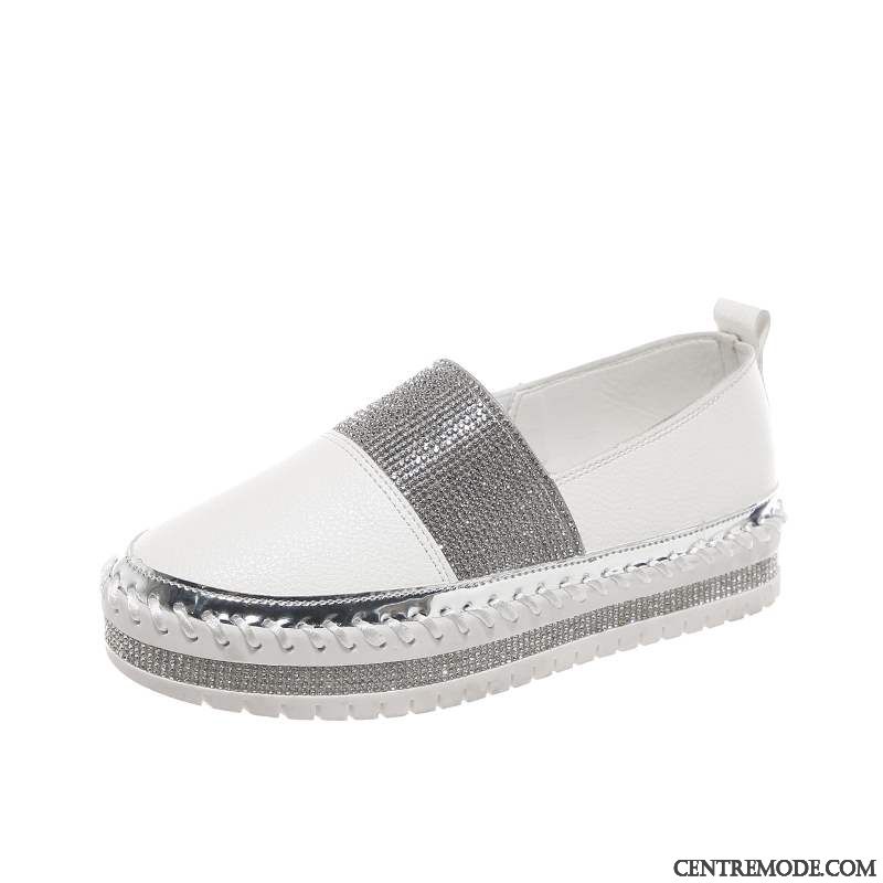 Mocassins Femme Derbies Semelle Épaisse Tous Les Assortis Mode Plateforme Cuir Véritable Blanc