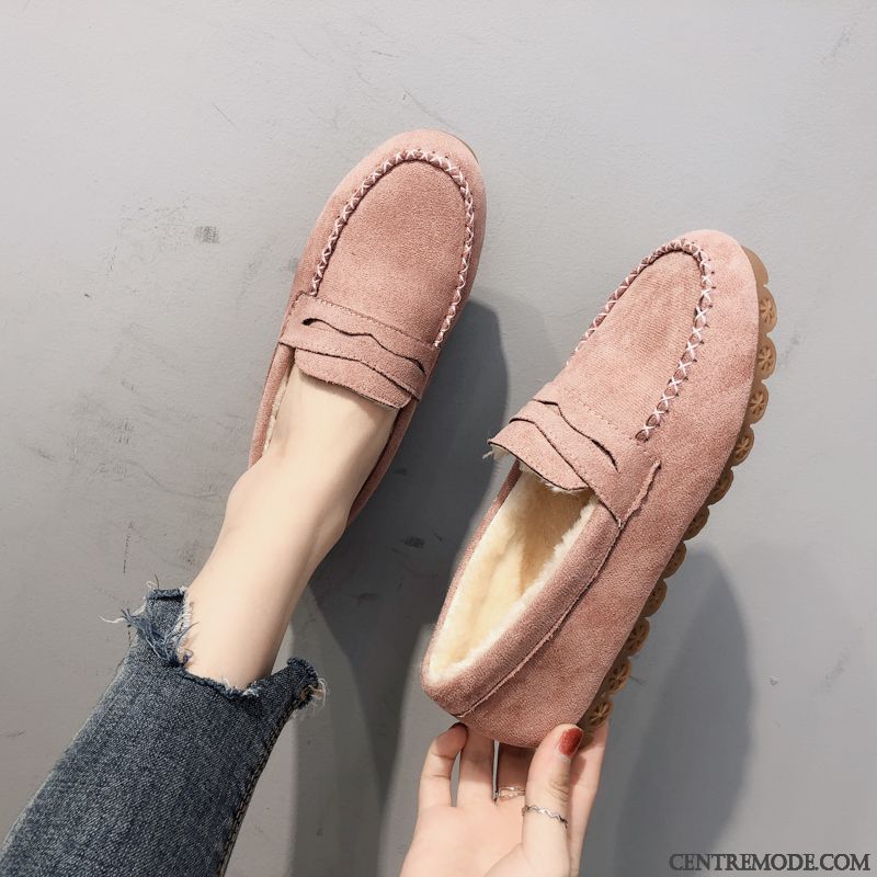 Mocassins Femme Hiver Semelle Doux Tous Les Assortis Derbies Plus De Velours Chaussures En Coton Rose