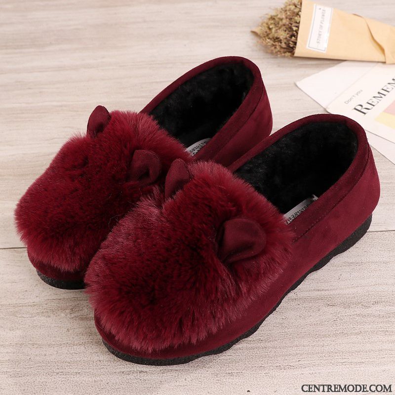 Mocassins Femme L'automne Plus De Velours Chauds Chaussures En Coton Mode Tendance Rouge