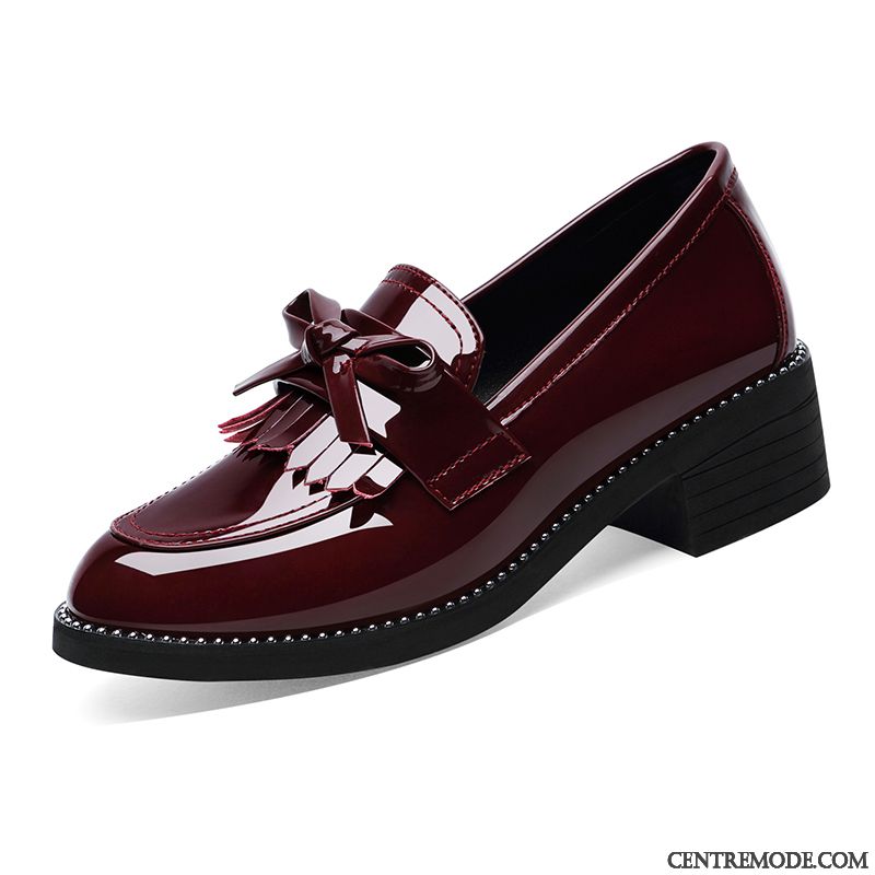 Mocassins Femme L'automne Épais En Cuir Chaussures En Cuir Tous Les Assortis Derbies Bordeaux