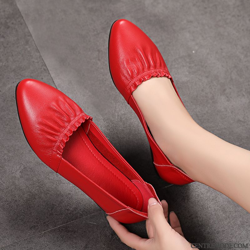 Mocassins Femme Plates Semelle Doux Semelle Oxford Printemps En Cuir Derbies Rouge Clair