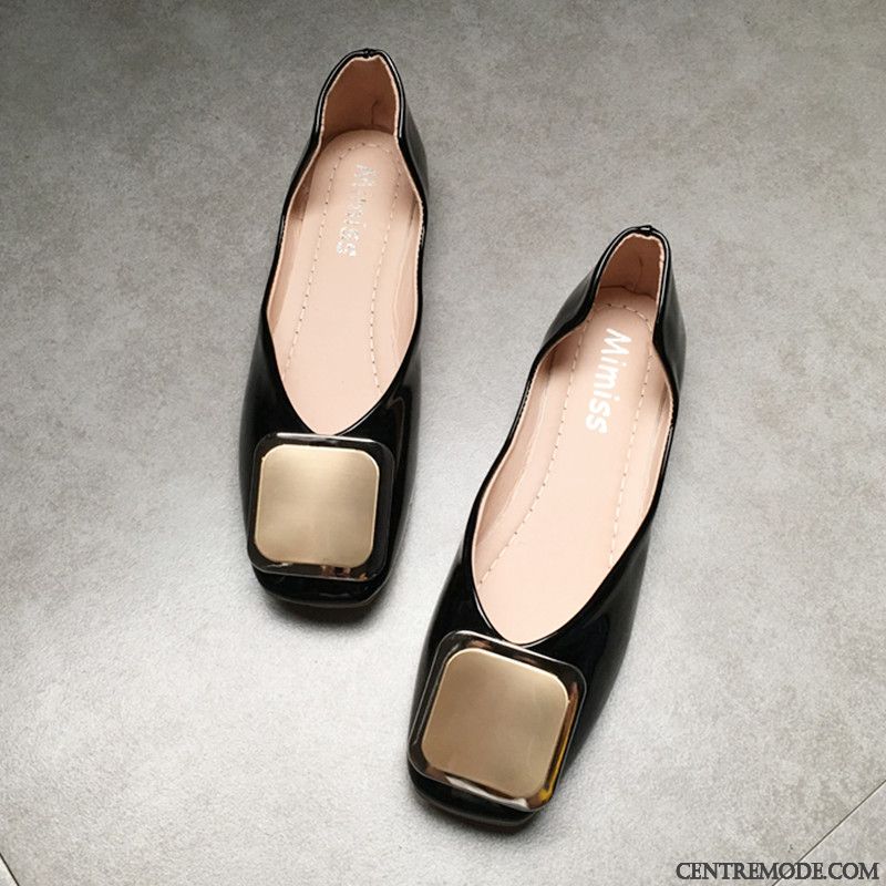 Mocassins Femme Printemps Rétro Semelle Doux Confortable Flats Plates Noir Clair