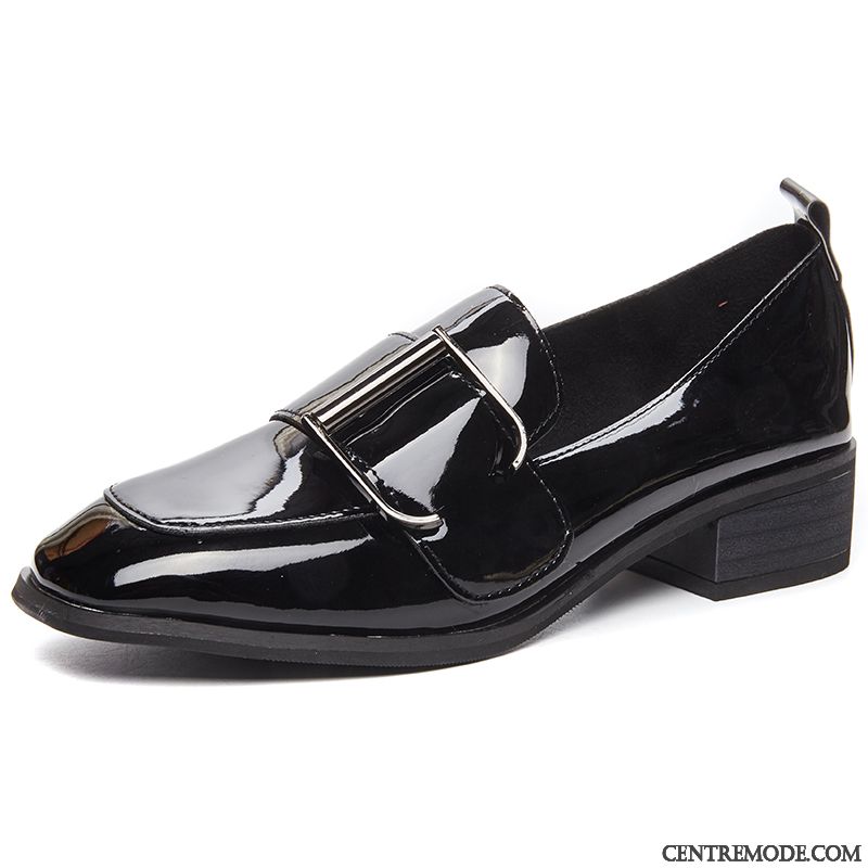 Mocassins Femme Tous Les Assortis Printemps Cuir Verni Derbies Angleterre Chaussures En Cuir Noir