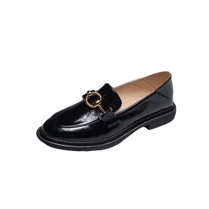 Mocassins Femme Étudiant Chaussures Plates Tous Les Assortis Angleterre Printemps Décontractée Noir