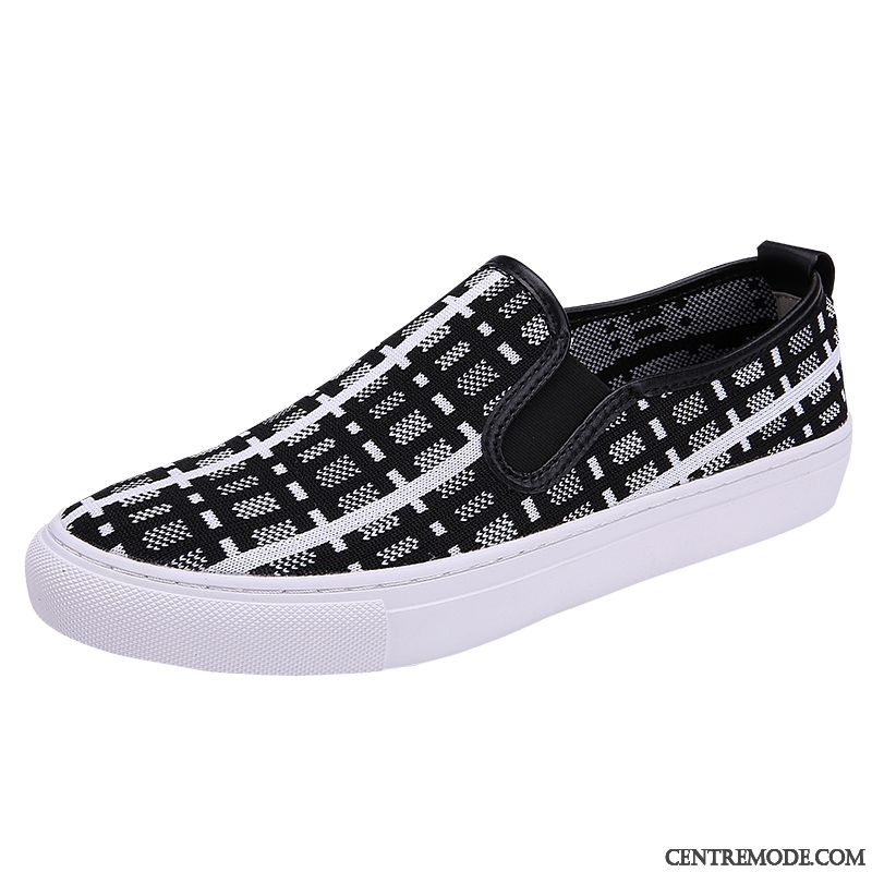 Mocassins Homme Angleterre Décontractée Carreaux Slip-on Été Respirant Noir