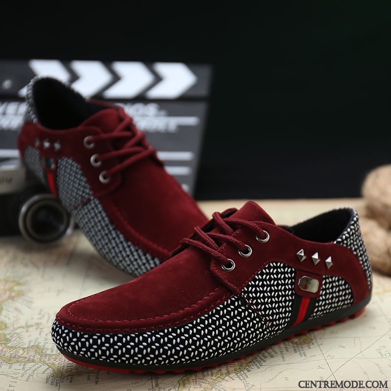 Mocassins Homme Angleterre Suède Tendance Été Printemps Laçage Bordeaux