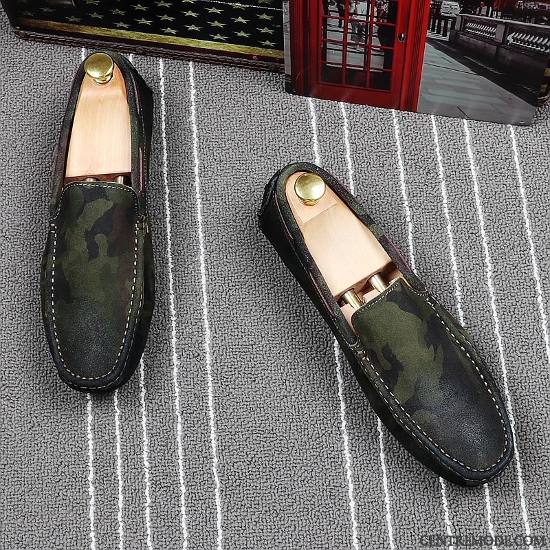 Mocassins Homme Chaussures De Conduite Semelle Doux Été Angleterre Tendance Camouflage Vert