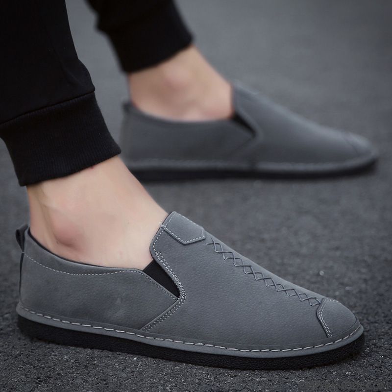 Mocassins Homme Chaussures En Cuir Angleterre Slip-on Tendance Tous Les Assortis Printemps Gris