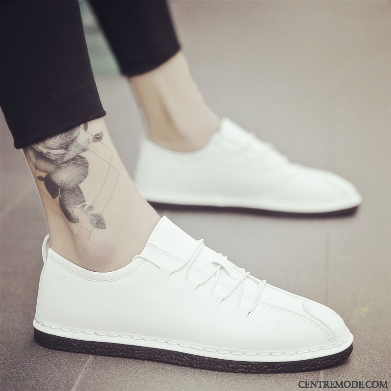 Mocassins Homme Chaussures En Cuir Angleterre Tendance Tous Les Assortis Printemps Blanc