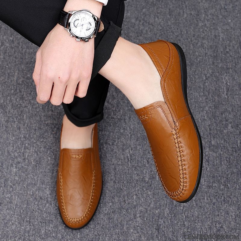 Mocassins Homme Chaussures En Cuir Chaussures De Conduite Printemps Creux Guipure Cuir Véritable Décontractée Rouge Brun