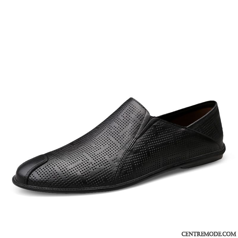 Mocassins Homme Chaussures En Cuir Cuir Véritable Respirant Décontractée Légère Tendance Noir