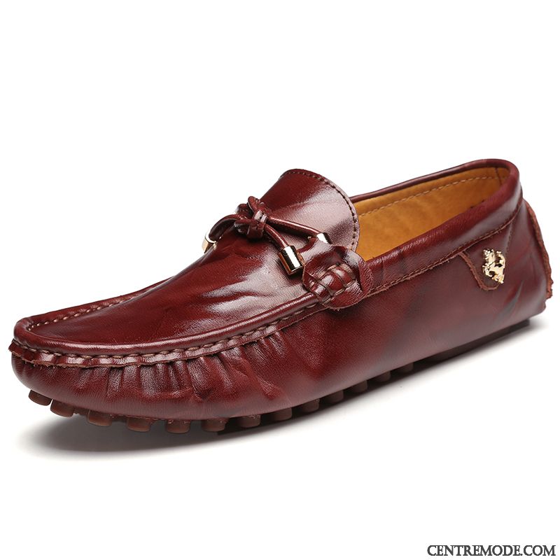 Mocassins Homme Chaussures En Cuir Derbies Cuir Véritable Conduire Tous Les Assortis Respirant Rouge