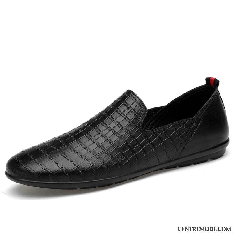 Mocassins Homme Chaussures En Cuir Printemps Jeunesse Cuir Véritable Décontractée Tendance Noir