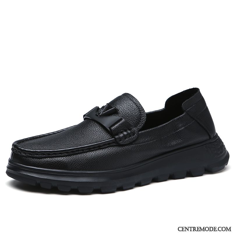 Mocassins Homme Chaussures En Cuir Tous Les Assortis Tendance Cuir Véritable Décontractée Slip-on Noir