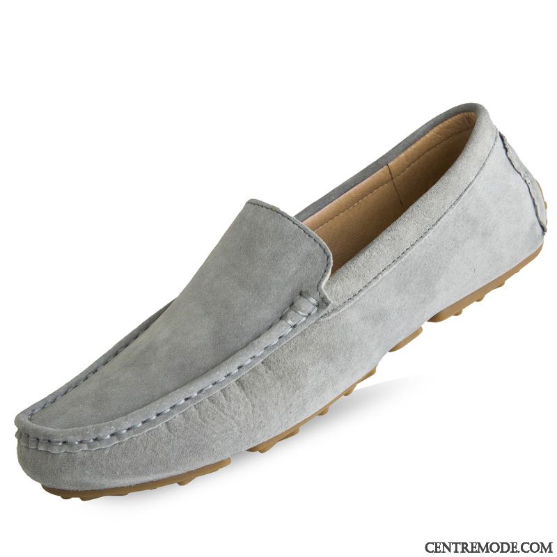 Mocassins Homme Creux Guipure Slip-on Respirant Cuir Véritable Décontractée Chaussures En Cuir Gris
