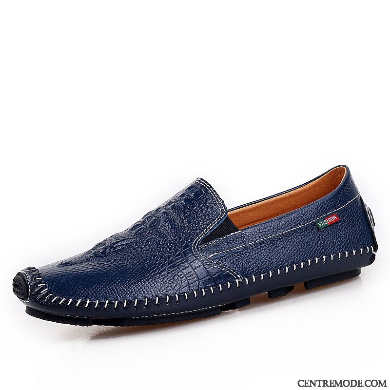 Mocassins Homme Crocodile Semelle Doux Décontractée Jeunesse L'automne Chaussures En Cuir Bleu