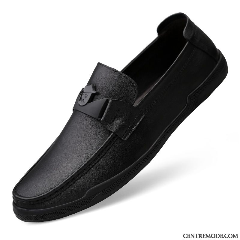 Mocassins Homme Cuir Véritable Chaussures De Conduite Chaussures En Cuir L'automne Flâneurs Décontractée Noir