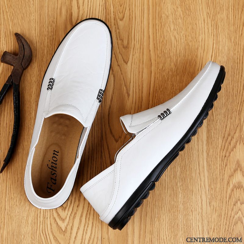 Mocassins Homme Cuir Véritable Décontractée Printemps Flâneurs Chaussures En Cuir Slip-on Blanc