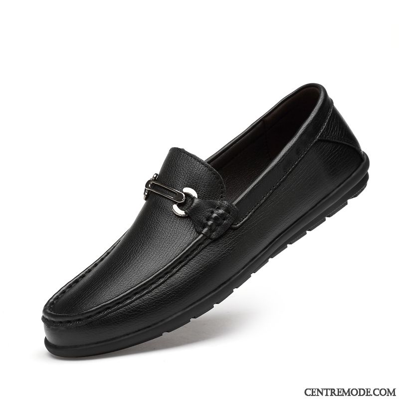 Mocassins Homme Cuir Véritable Grande Taille Chaussures En Cuir Été Décontractée Tendance Noir
