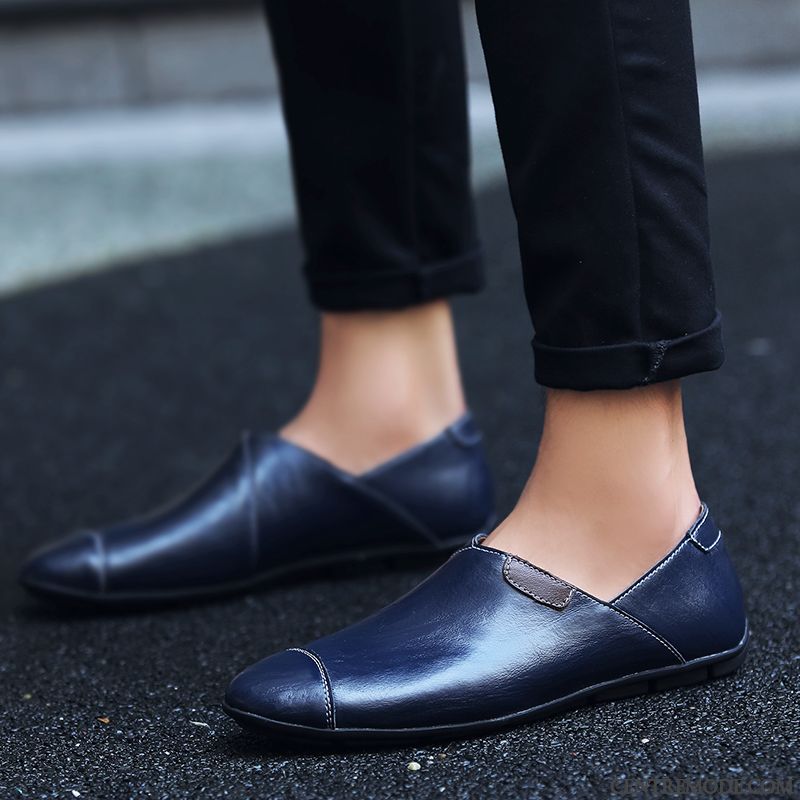 Mocassins Homme Cuir Véritable Grande Taille Été Conduire Chaussures En Cuir Semelle Doux Bleu