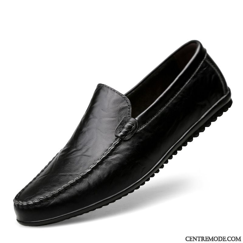 Mocassins Homme Cuir Véritable Plates Flâneurs Été Décontractée Semelle Doux Noir