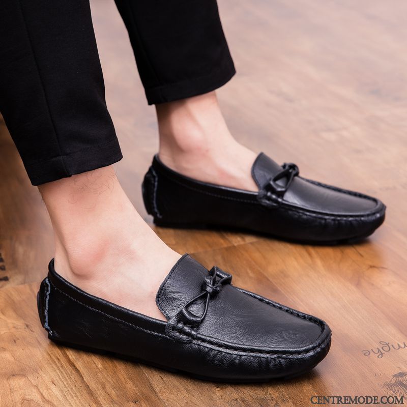 Mocassins Homme Cuir Véritable Printemps Flâneurs Angleterre Tous Les Assortis Tendance Noir