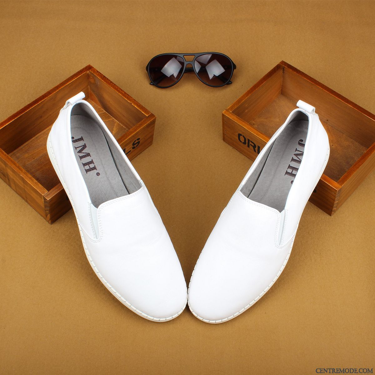 Mocassins Homme Cuir Véritable Slip-on Été Semelle Doux Décontractée Chaussures De Conduite Blanc Pur Blanc