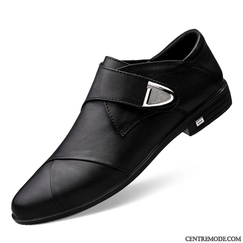 Mocassins Homme Cuir Véritable Tous Les Assortis Entreprise Été Velcro Chaussures En Cuir Noir