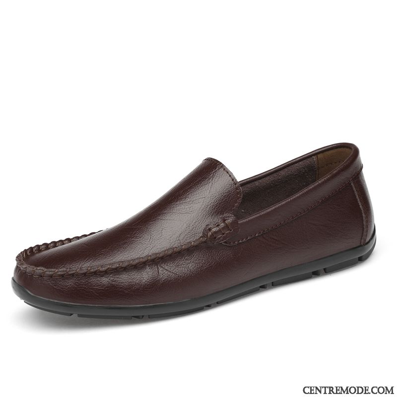 Mocassins Homme De Boîtier Semelle Doux Lumière Chaussures En Cuir Cuir Véritable Été Brun