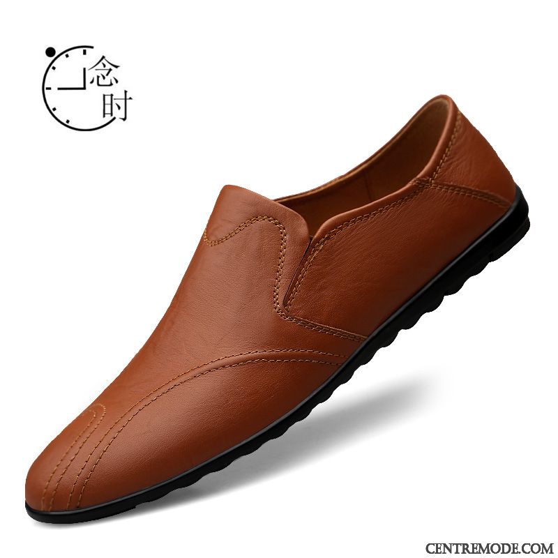 Mocassins Homme Décontractée Chaussures En Cuir Cuir Véritable Tous Les Assortis Semelle Doux L'automne Marron Clair