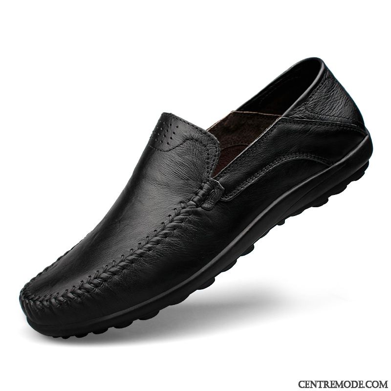 Mocassins Homme Décontractée Creux Guipure Semelle Doux Été Cuir Véritable Respirant Noir