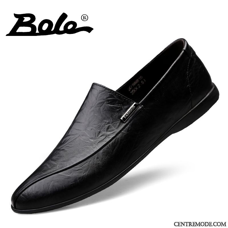 Mocassins Homme Décontractée L'automne Cuir Véritable Slip-on Semelle Doux En Cuir Noir