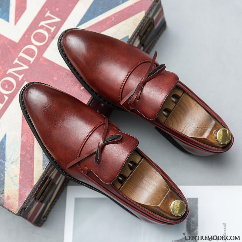 Mocassins Homme Décontractée Pointe Pointue Angleterre Été Tendance Slip-on Rouge Marron