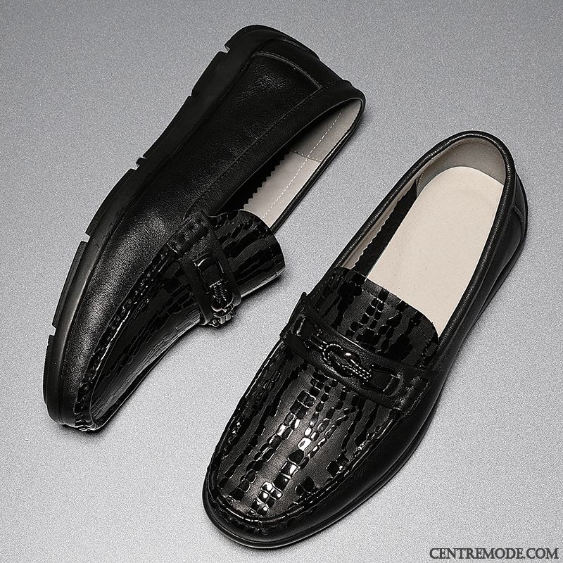 Mocassins Homme Décontractée Slip-on Été Tendance Respirant Chaussures En Cuir Noir