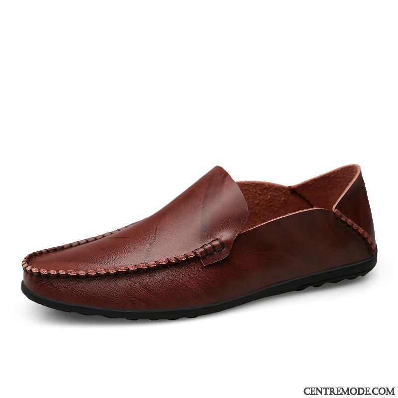 Mocassins Homme Décontractée Tous Les Assortis Chaussures En Cuir Cuir Véritable Personnalité Été Rouge