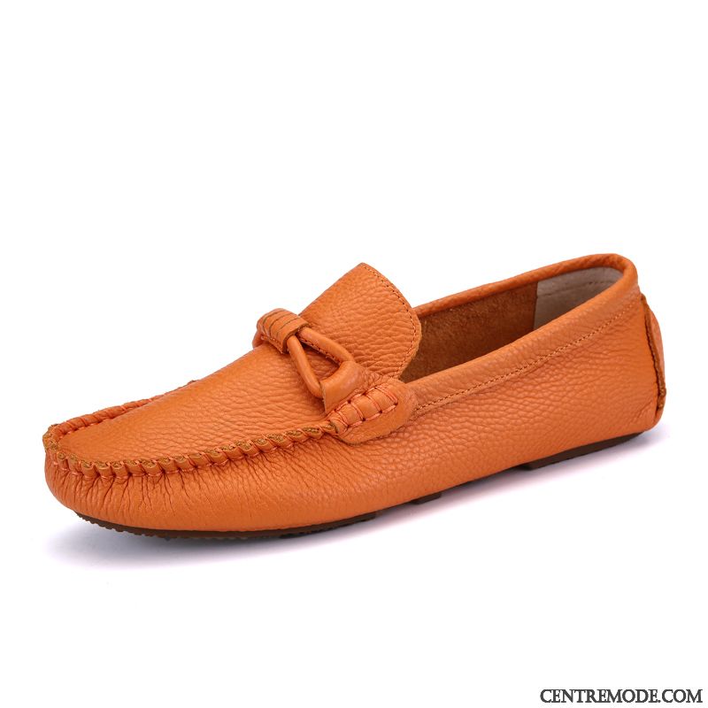 Mocassins Homme En Cuir Décontractée Slip-on Flâneurs Semelle Doux Chaussures En Cuir Blanc Rouge