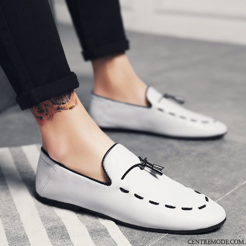 Mocassins Homme Europe Tous Les Assortis Chaussures En Cuir Été Respirant Tendance Blanc