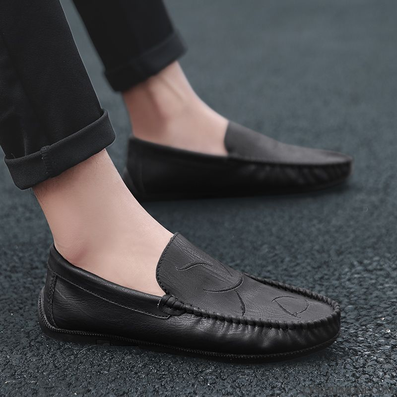 Mocassins Homme Jeunesse De Boîtier Flâneurs Respirant Chaussures En Cuir Tendance Noir