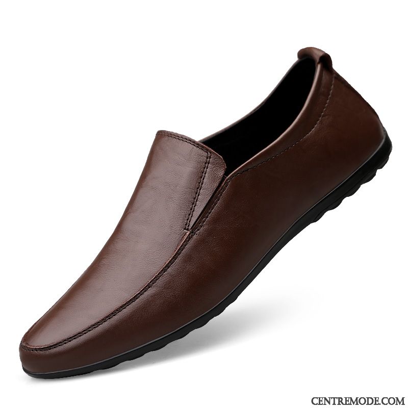 Mocassins Homme Mode Cuir Véritable Semelle Doux Angleterre Décontractée Été Marron