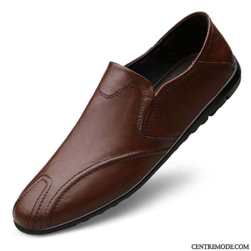 Mocassins Homme Mode Printemps Semelle Doux Slip-on Flâneurs Chaussures En Cuir Marron